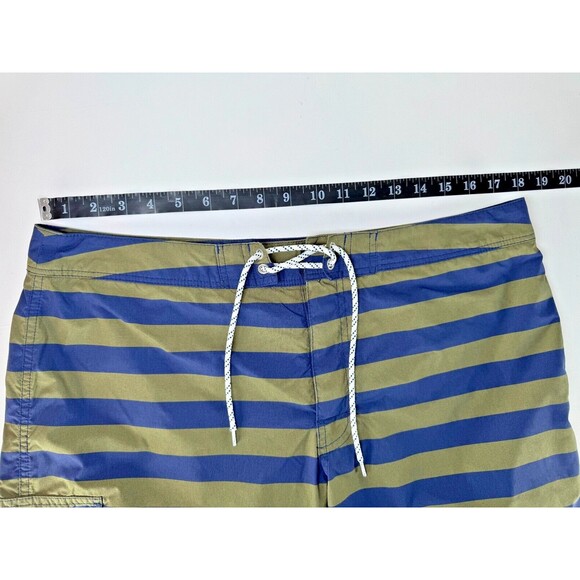 J.Crew Mens Swim Trunks Size 35 Navy Olive Green Striped Board Shorts Surf Beach - Picture 7 of 11